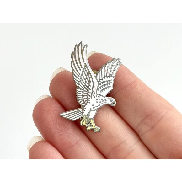 White Enameled Bald Eagle Mafco Signed Vintage Silver Toned nclosure Brooch - Picture 5 of 8